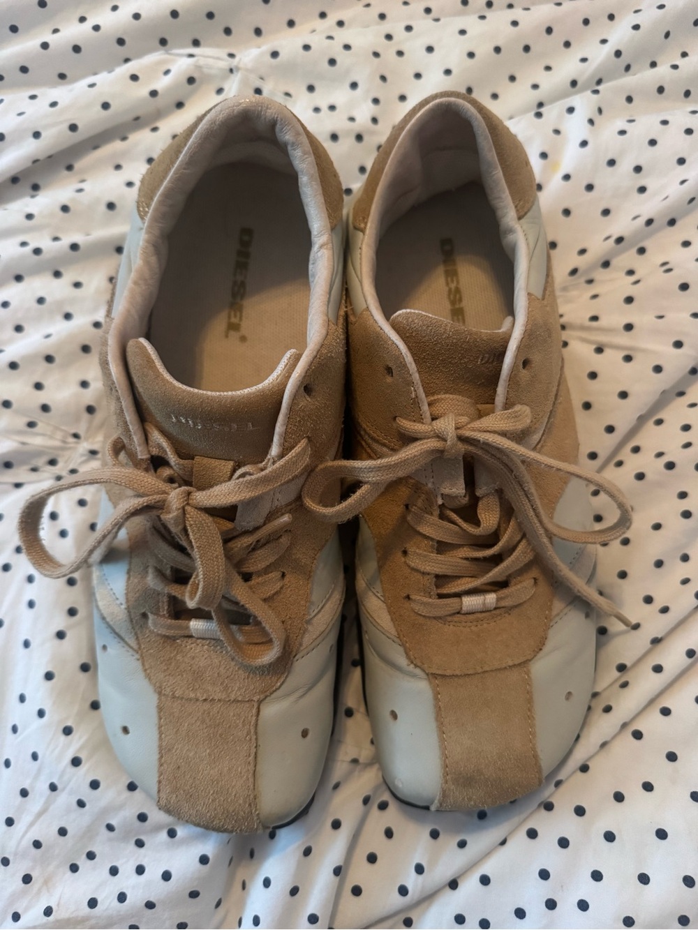 Diesel Women's Tan and Cream Suede-Trim Sneakers